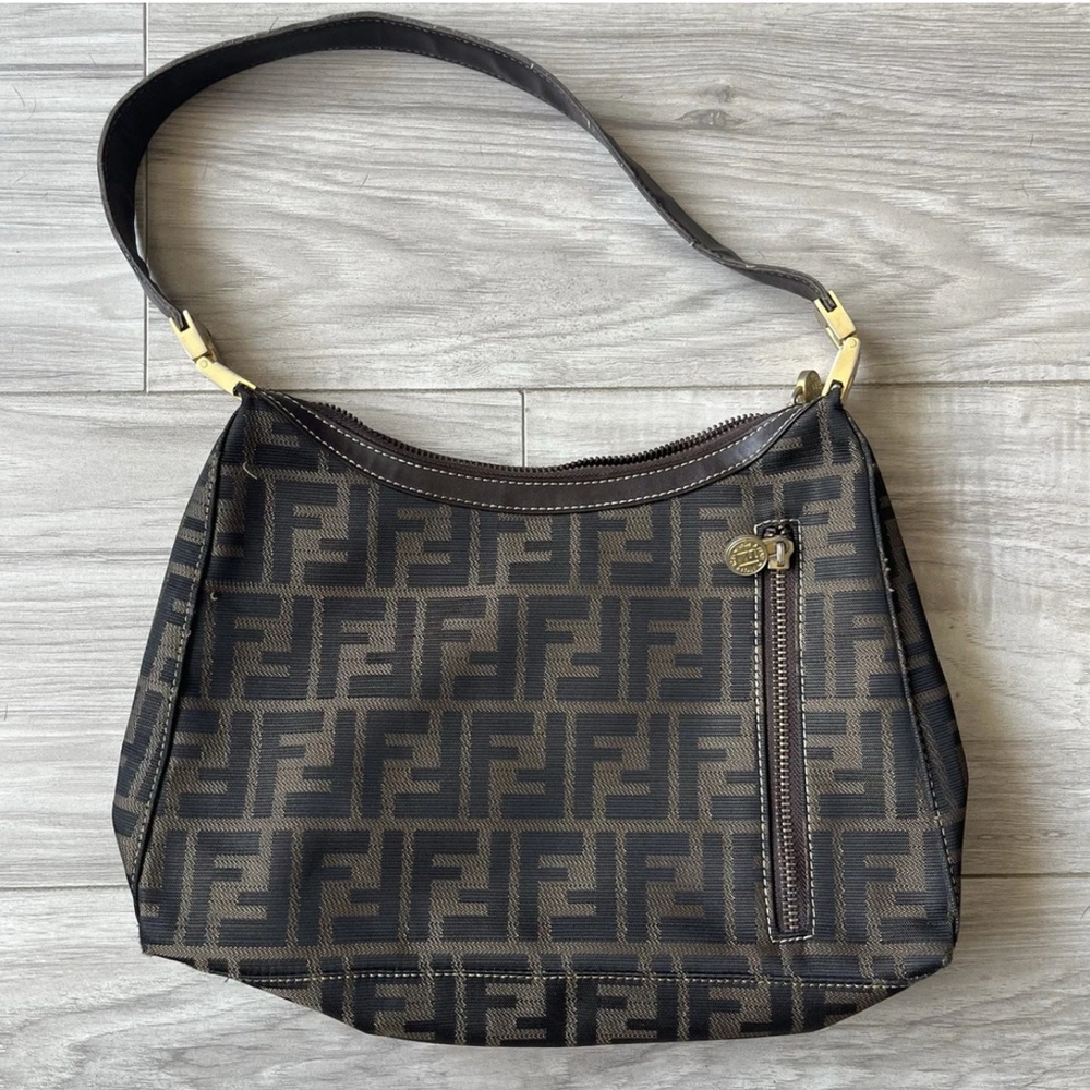Fendi Black and Brown FF Monogram Shoulder Bag